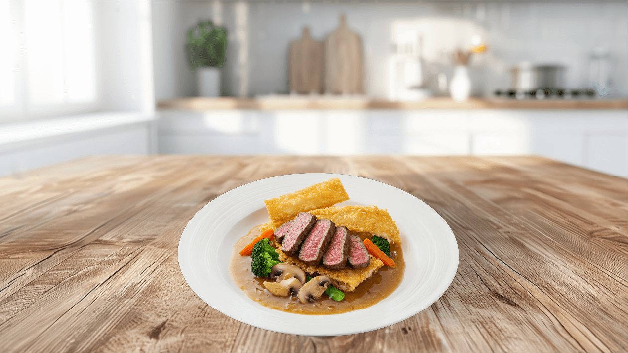 ราดหน้าสเต๊กเส้นใหญ่กรอบ